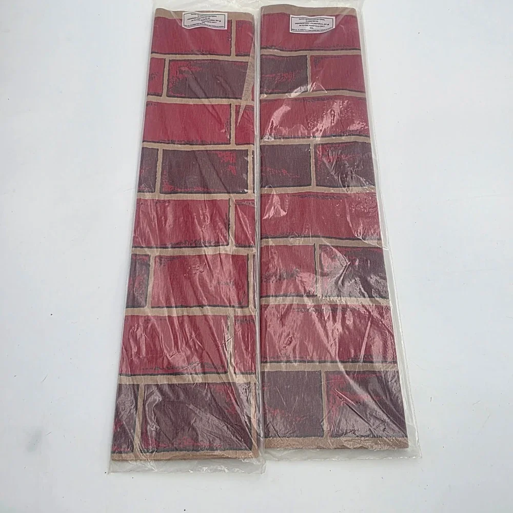 Vintage Dennison Crepe Paper Red Brick Wall Pattern Flame Resistant 2 Folds